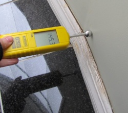 HIgh moisture readings located and swelling to the trim
